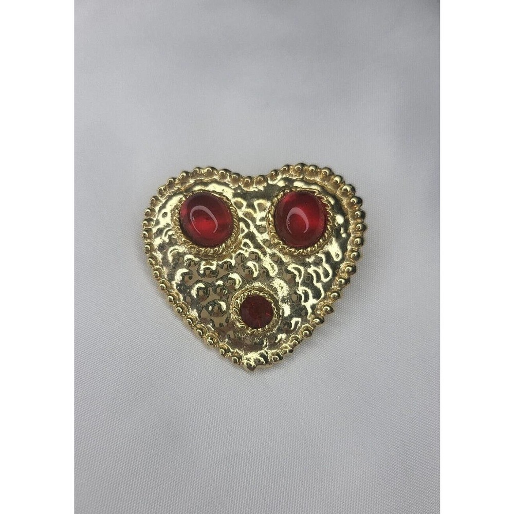 Vintage Designer Maxine Denker Brooch Pin Hammered Gold Poured Glass Gripoix
